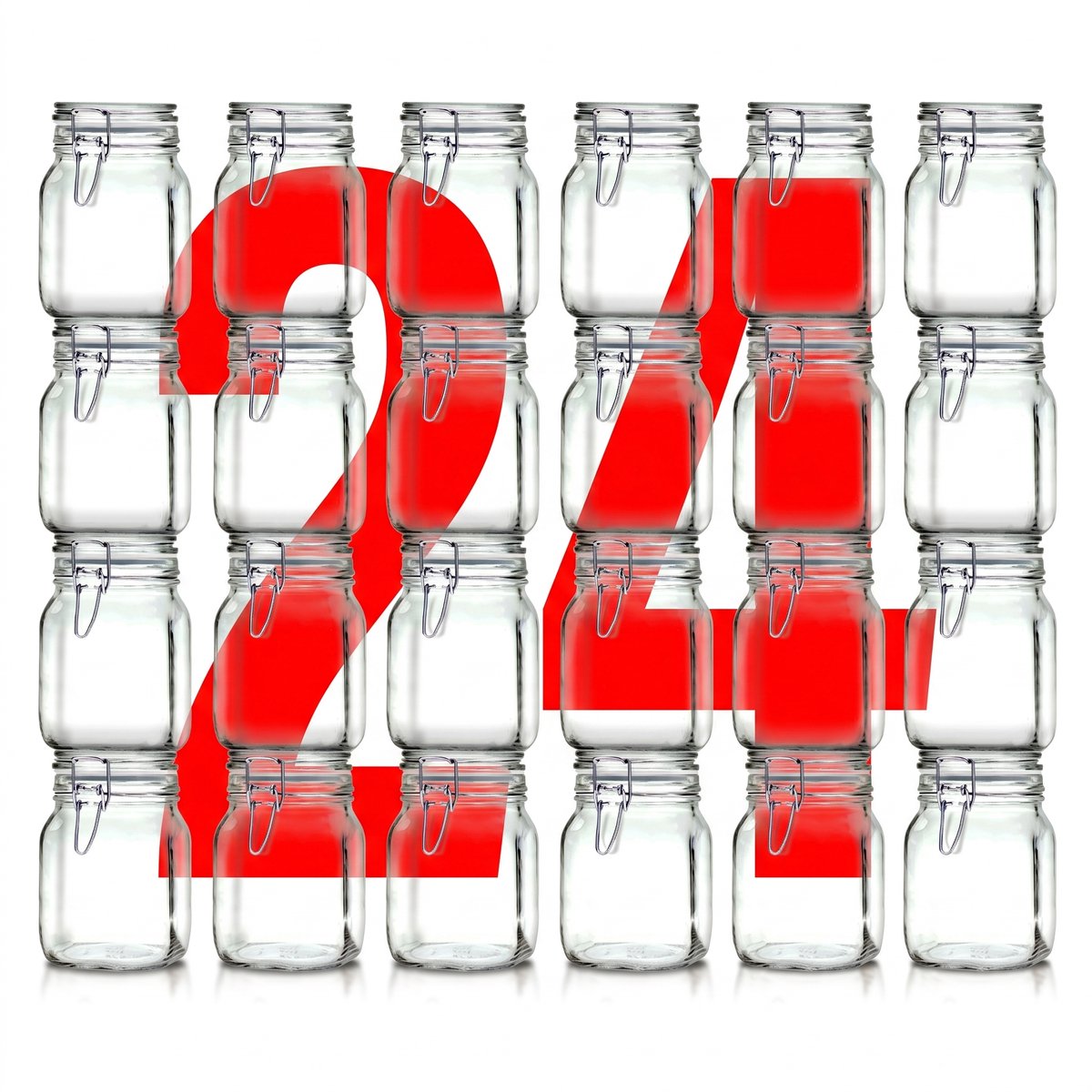 Weckpotten 1 Liter Set (24x 1000ml) | Extra Dik Gehard Glas | Luchtdichte Beugelsluiting & Rubberen Ring | Italiaanse Topkwaliteit | Stevig & Voedselveilig | Ideaal voor pasteuriseren, steriliseren, wecken, fermenteren & bewaren | Made in Italy