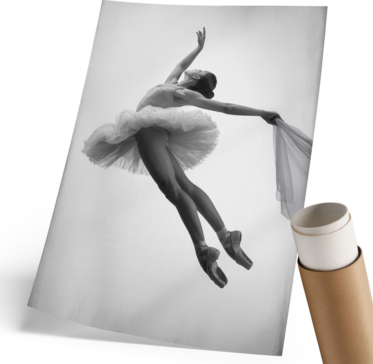 Wallfluent Polycanvas Poster - De Maan En De Berg, Illustratie - 297 x 420 mm - Grijs Wandposter - Rechthoek - Kunstposter - Woonkamer, Slaapkamer, Kantoor - Modern