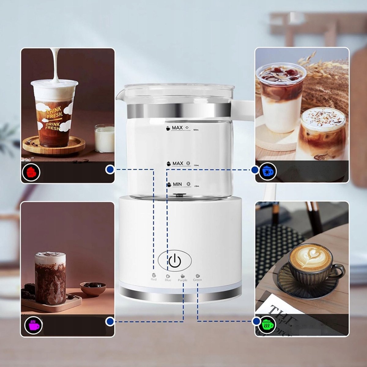 Glazen Melkopschuimer - Elektrische Melkopschuimer - Vaatwasserbestendig - 500 ml - Warm & Koud Schuim - 4 Standen - Automatische Uitschakeling - Milk Frother - Voor Latte & Cappuccino & Macchiato - Wit — cadeau in Kookcadeaus - foto 4