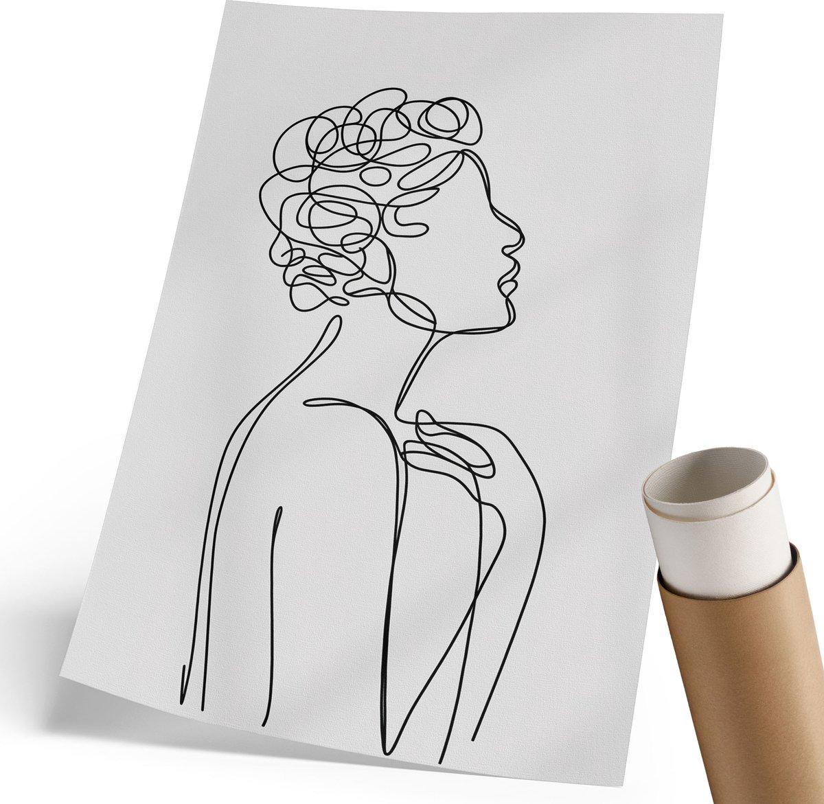 Coloray Polycanvas Wandposter - Lijntekeningen Van Vrouwen, Lijntekening - 210 x 297 mm - Zwart Motief - Rechthoek - Canvasposter - Woonkamer, Slaapkamer, Kantoor - Expressief