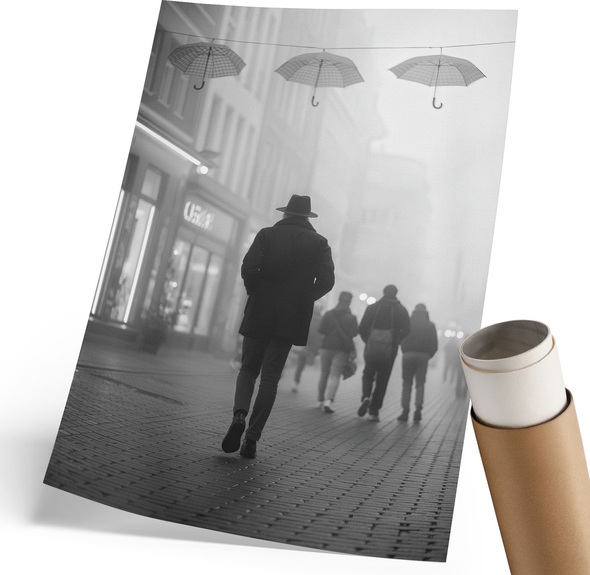 Coloray Polycanvas Wandposter - Stadswandeling, Fotografie - 210 x 297 mm - Zwart-wit Design - Rechthoek - Muurkunst - Woonkamer, Slaapkamer, Kantoor - Klassiek