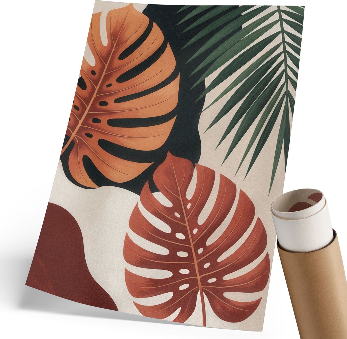 Coloray Canvas Poster Polycanvas - Tropische Bladeren, Schilderen - 210 x 297 mm - Groen Patroon - Rechthoek - Muurdecoratie - Woonkamer, Slaapkamer, Kantoor - Expressief