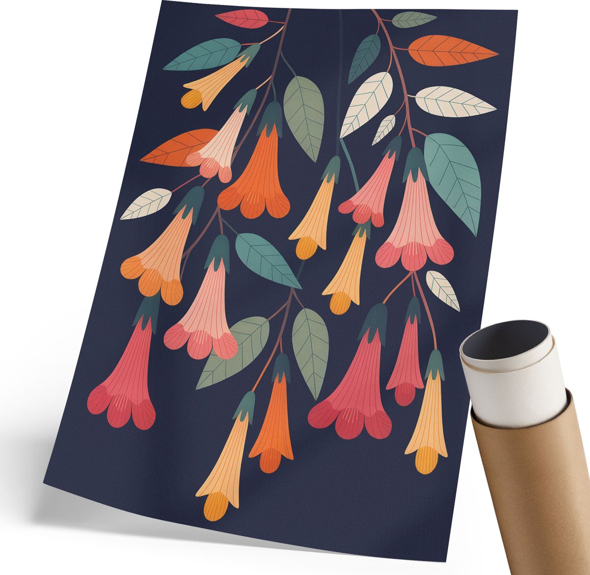 Coloray Polycanvas Poster - Bloemenpatroon, Illustratie - 210 x 297 mm - Oranje Wanddecoratie - Rechthoek - Muurdecoratie - Woonkamer, Slaapkamer, Kantoor - Decoratief