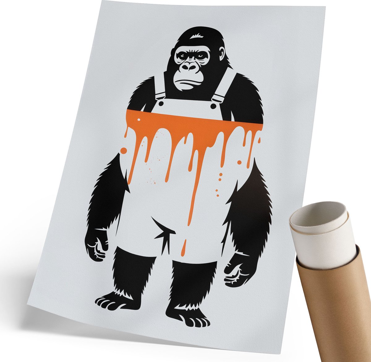 Coloray Polycanvas Wandposter - Gorilla Graffiti, Illustratie - 210 x 297 mm - Zwart Decoratie - Rechthoek - Wandkunstwerk - Woonkamer, Slaapkamer, Kantoor - Popcultuur