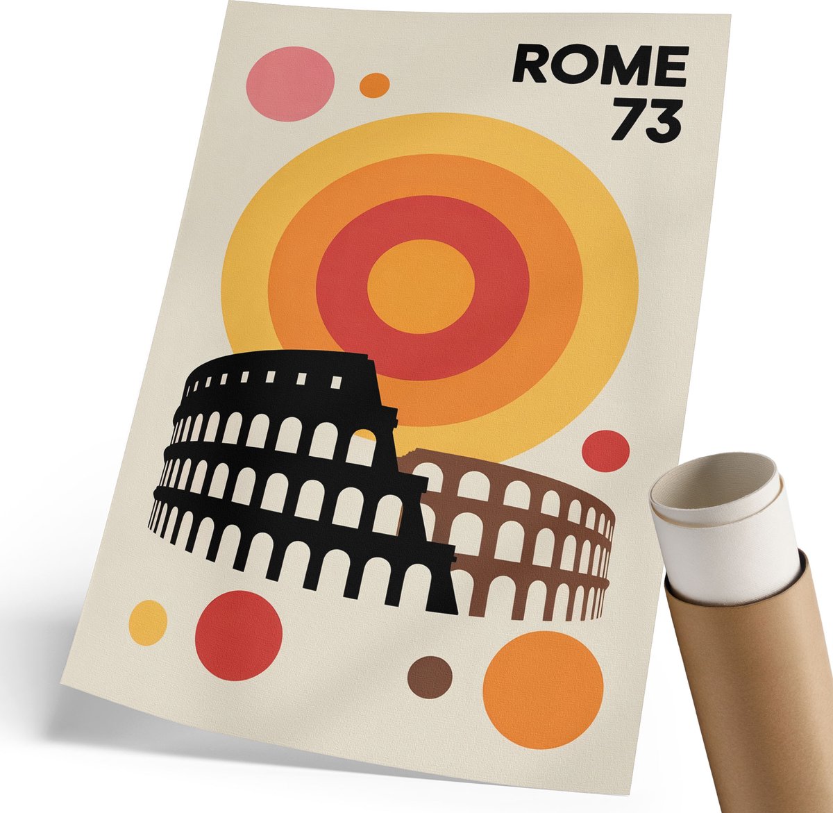 Coloray Polycanvas Wandposter - Retro Rome, Poster - 210 x 297 mm - Oranje Patroon - Rechthoek - Canvasposter - Woonkamer, Slaapkamer, Kantoor - Modern