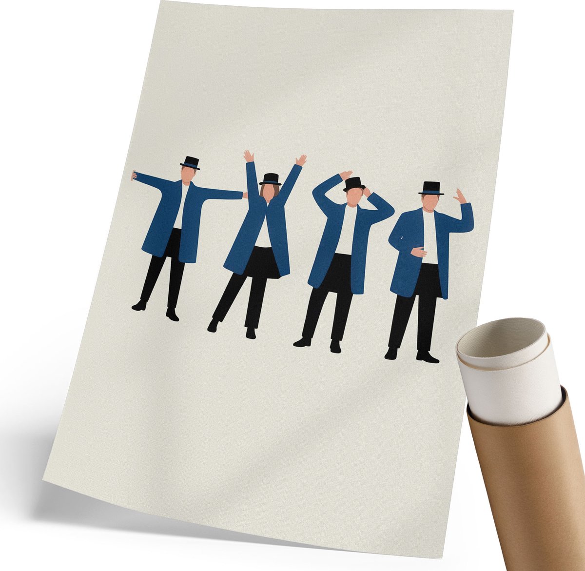 Coloray Polycanvas Wandposter - Kwartet, Illustratie - 210 x 297 mm - Blauw Design - Rechthoek - Muurkunst - Woonkamer, Slaapkamer, Kantoor - Minimalist