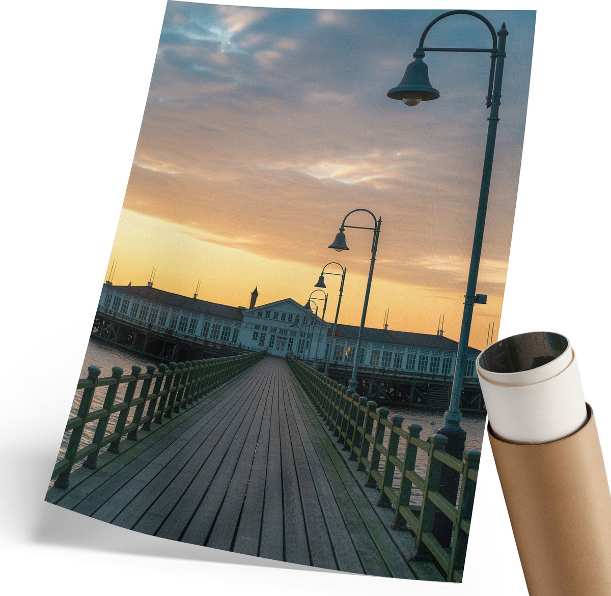 Coloray Polycanvas Wandposter - Houten Steiger, Fotografie - 210 x 297 mm - Oranje Patroon - Rechthoek - Wandkunstwerk - Woonkamer, Slaapkamer, Kantoor - Klassiek