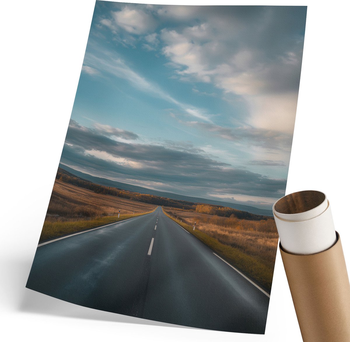 Coloray Polycanvas Wandposter - Weglandschap, Fotografie - 210 x 297 mm - Blauw Patroon - Rechthoek - Muurkunst - Woonkamer, Slaapkamer, Kantoor - Modern