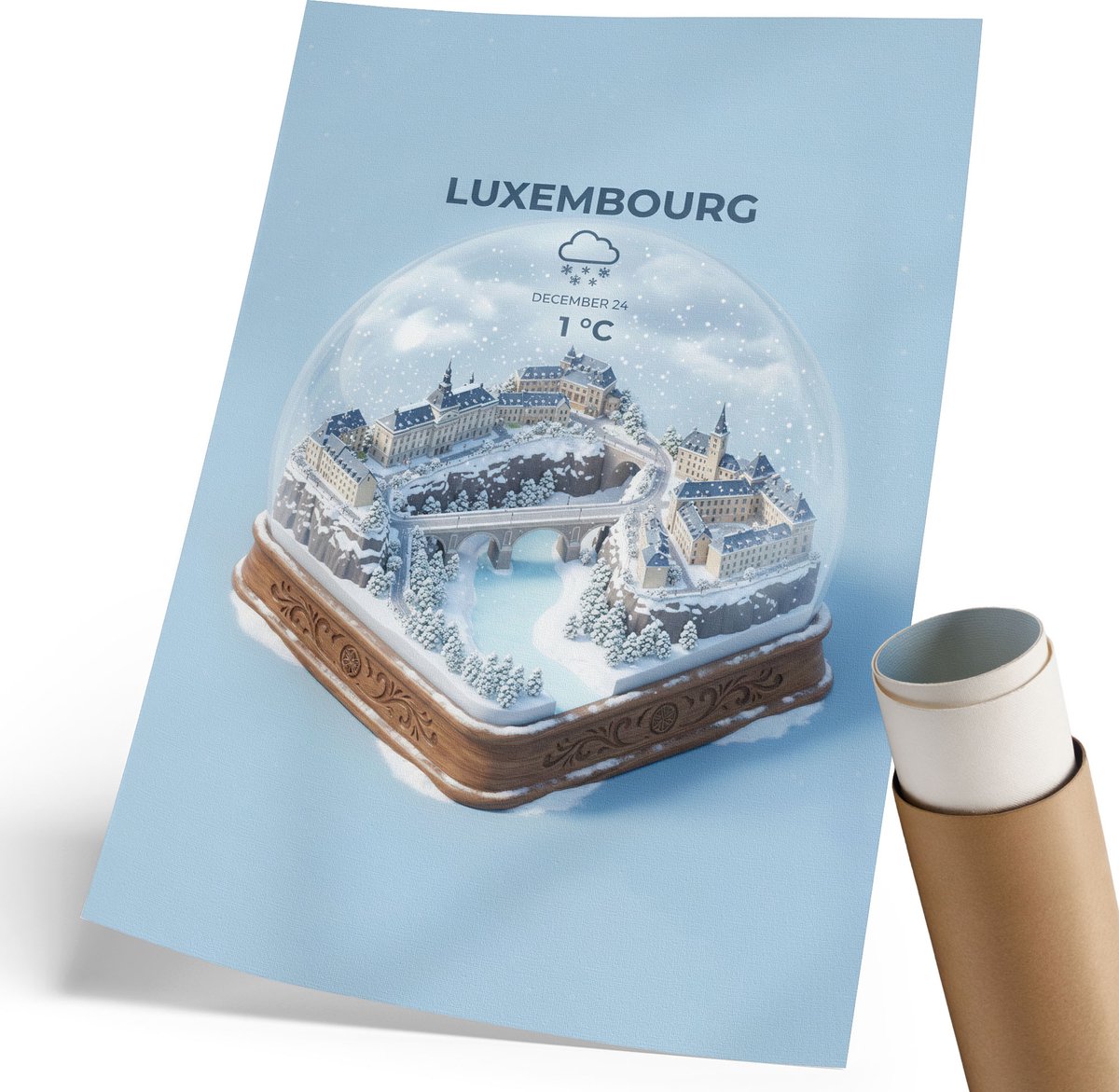 Coloray Polycanvas Poster - Luxemburgse Sneeuwbol, Illustratie - 210 x 297 mm - Blauw Wandposter - Rechthoek - Wandkunst - Woonkamer, Slaapkamer, Kantoor - Modern