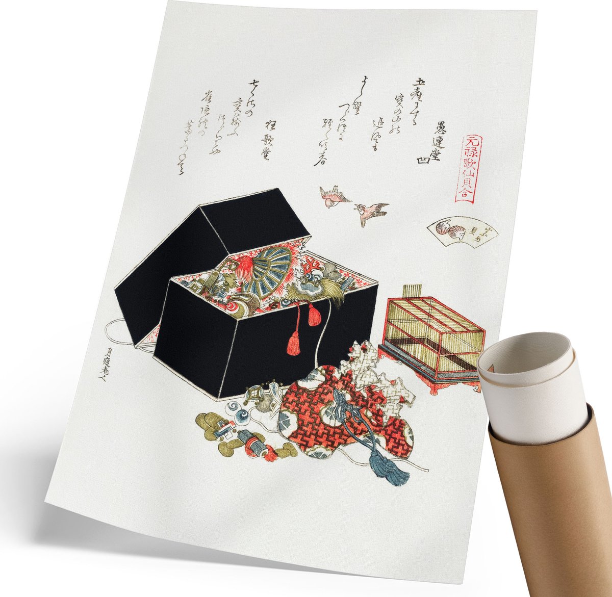 Coloray Polycanvas Poster - Sieradendoos, Illustratie - 210 x 297 mm - Zwart Wandposter - Rechthoek - Muurdecoratie - Woonkamer, Slaapkamer, Kantoor - Japanse
