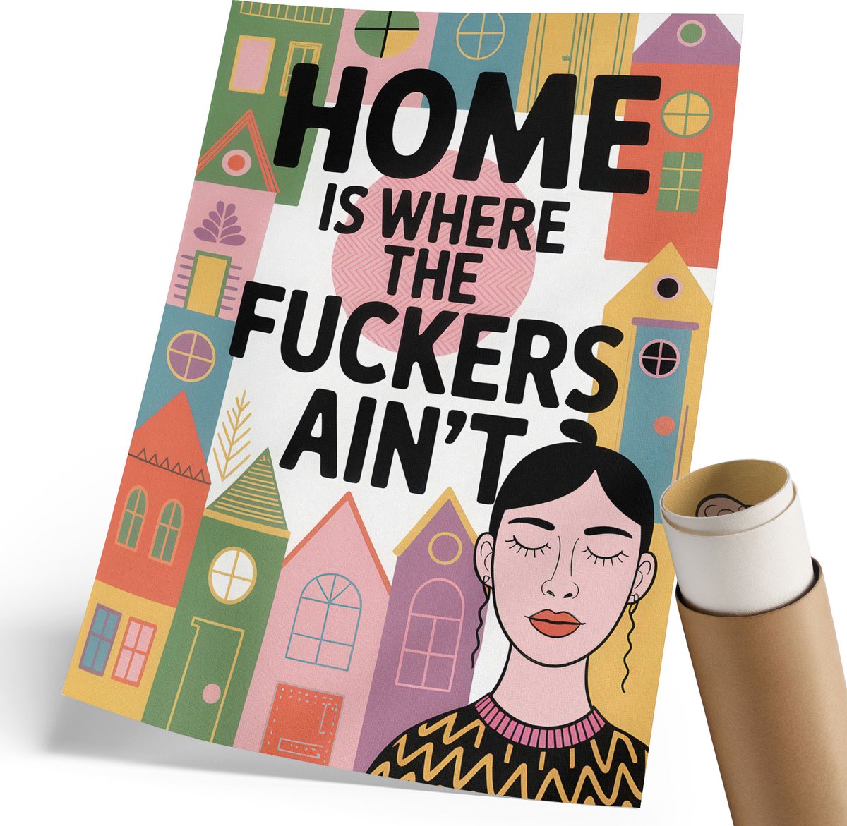 Coloray Polycanvas Poster - Sfeervolle Stad, Grijs - 420 x 594 mm - Rood Design - Rechthoek - Decoratieve poster - Woonkamer - Klassiek