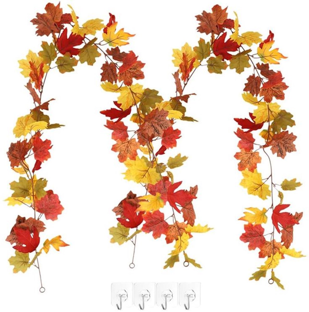 KZQ Set van 2 Kunstmatige esdoornbladslinger – Halloween-decoratie – Hangende rank – Herfstdecoratie – Inclusief 4 muurhaken – 175 cm