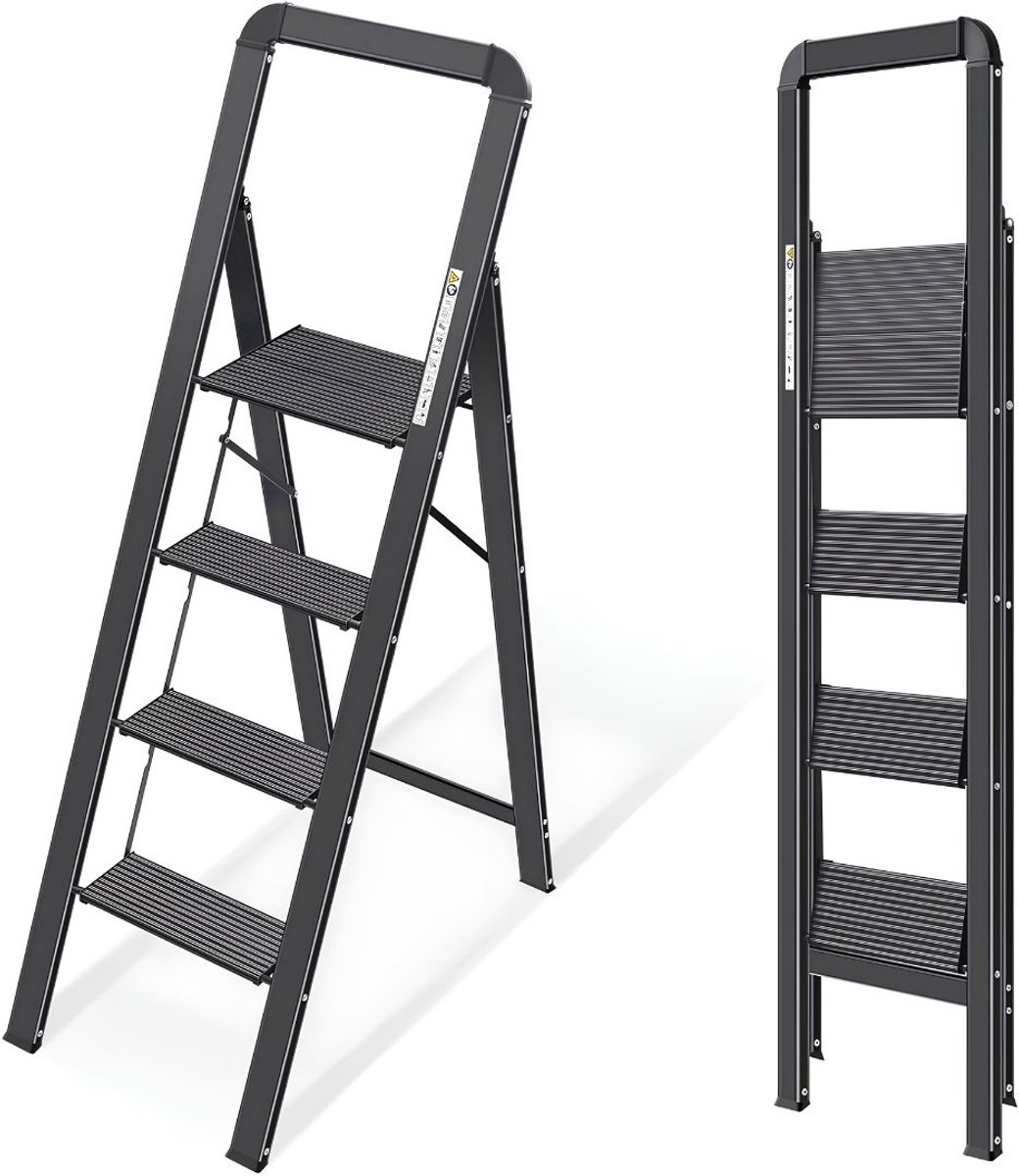 TYR® Huishoudtrap 4 Treden - Huishoudtrap - Ladder - Zwart - 75cm x 45cm x 137cm