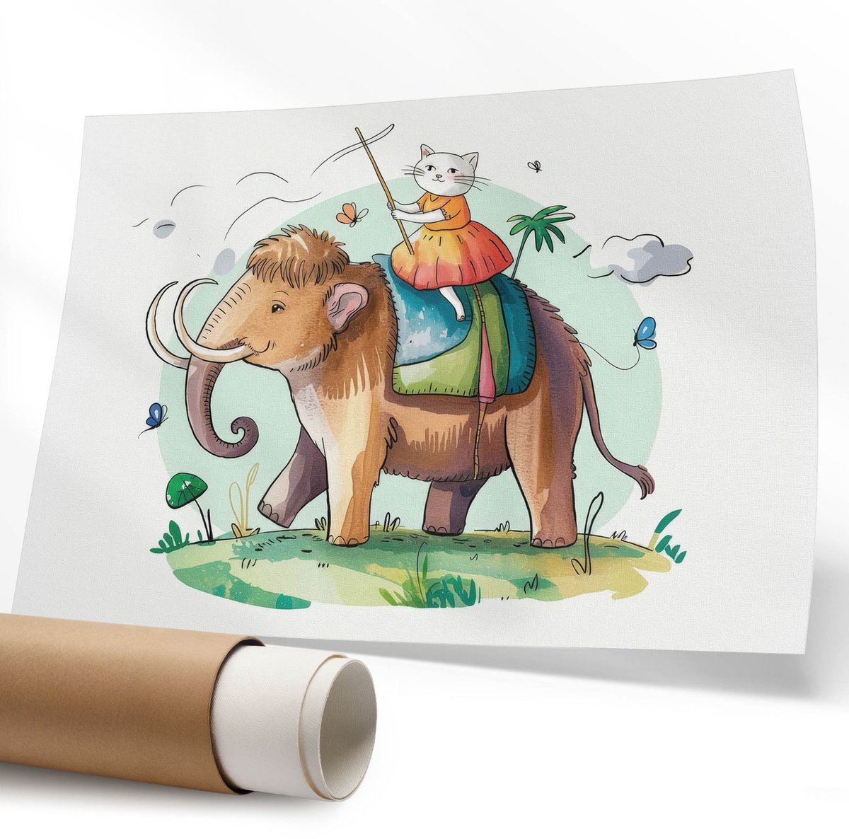 Coloray Polycanvas Wandposter – Rijden op een Mammoet, Bruin – 594 x 840 mm – Groen Wanddecoratie – Rechthoek – Decoratieve Wandposter – Slaapkamer – Rustiek