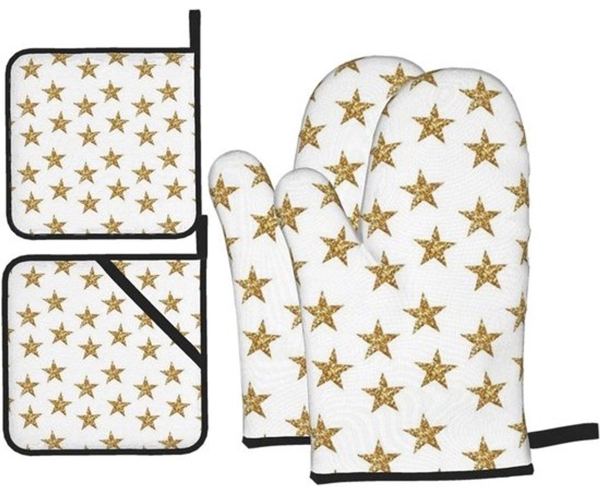 Ovenwanten en Pannenlappen Set - BBQ Handschoenen Keuken - Bescherming bij Koken - Hittebestendig Polyester - 28 x 18.5 cm