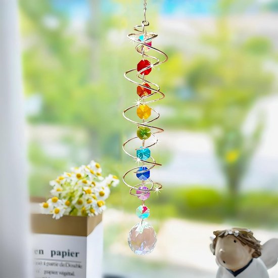 Kleurrijke Wind Spinner met Regenboog Effect, Hangdecoratie voor Tuin en Balkon, Spiralen en Kristallen voor Binnen en Buiten — afbeelding 3