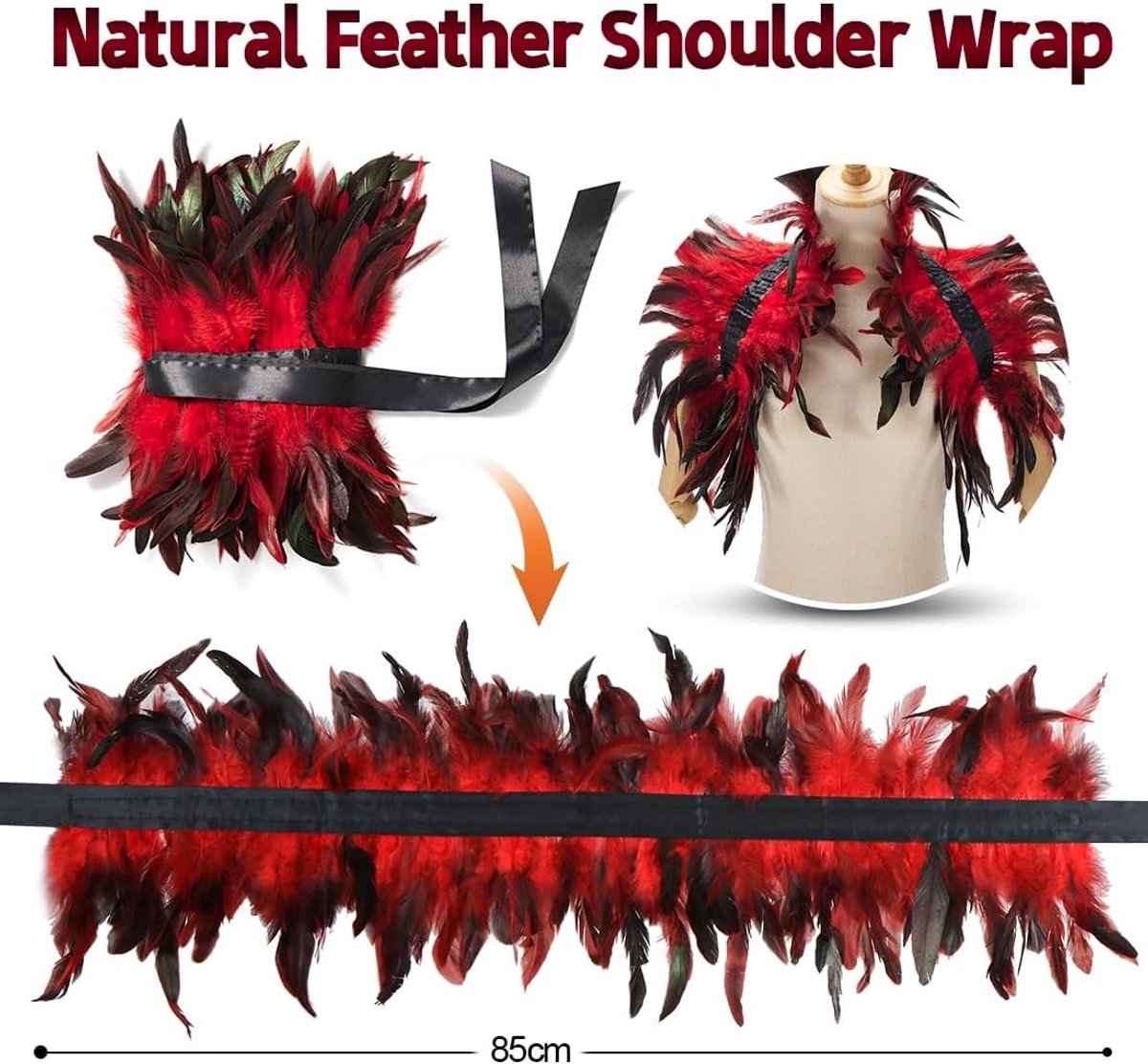 Gothic Veren Cape en Sjaal voor Halloween, Carnavalskostuum en Cosplay met Raven Thema