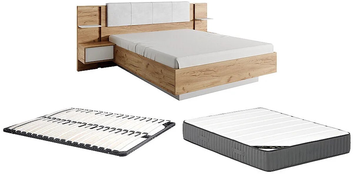 Vente-unique Bedframe fluweel natuurlijk licht, wit 160 x 200 cm