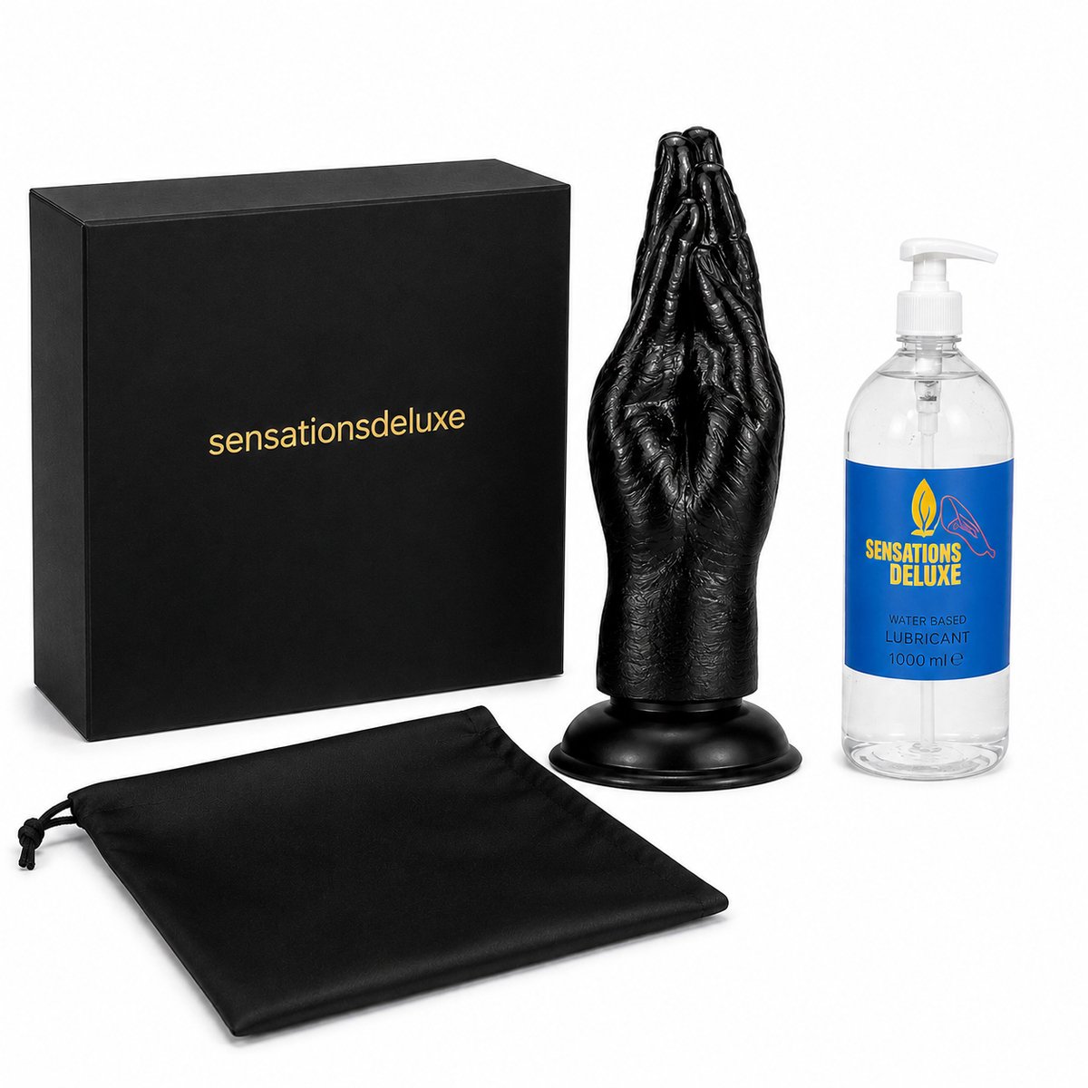 Sensationsdeluxe - Fist dildo - Vuist dildo - Dildo Zakje - Zuignap - Sensationsdeluxe Glijmiddel Normaal Water basis 1 liter