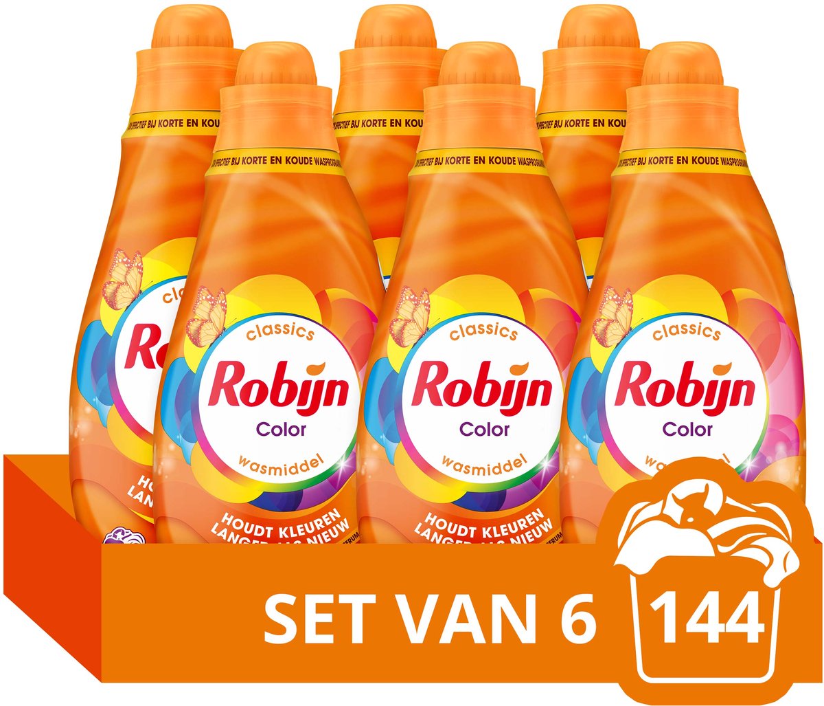 Robijn - Vloeibaar Wasmiddel - Klein & Krachtig - Color - 6 flessen - 144 wasbeurten - Voordeelverpakking