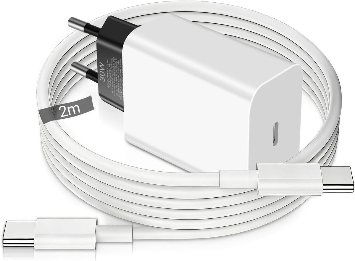 Krachtige 30W USB-C Snellader met 1M Kabel, Compatibel met Pixel 9, 8, 7 en Meer, Ideaal voor Thuis en Op Reis