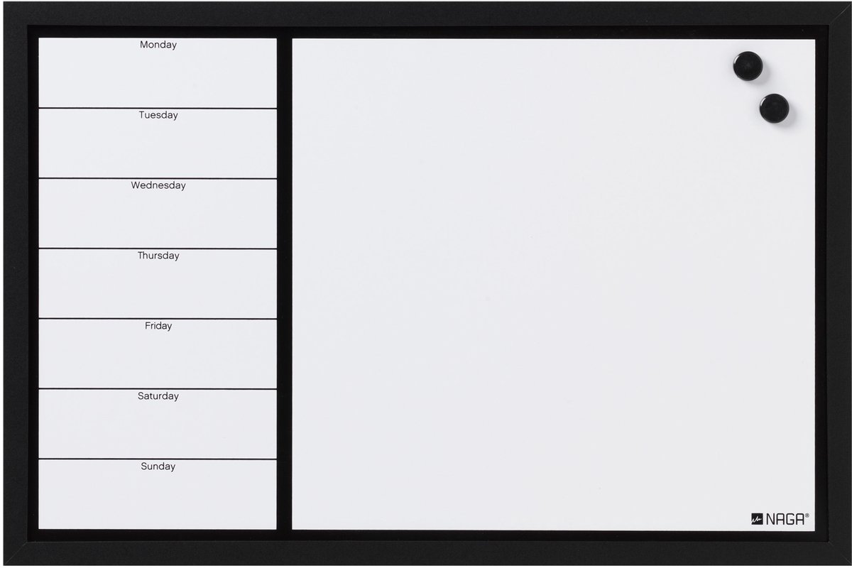 Naga - Whiteboard - 60 x 40 cm - Weekplanner - Engels - Wit - NA-12402