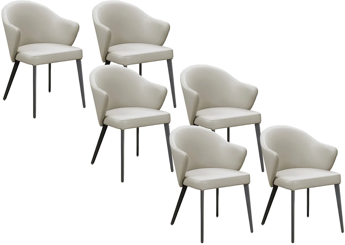 Vente-unique Set van 6 stoelen met leuningen in leer en zwart staal - Beige - MIBELLY van Maison Céphy
