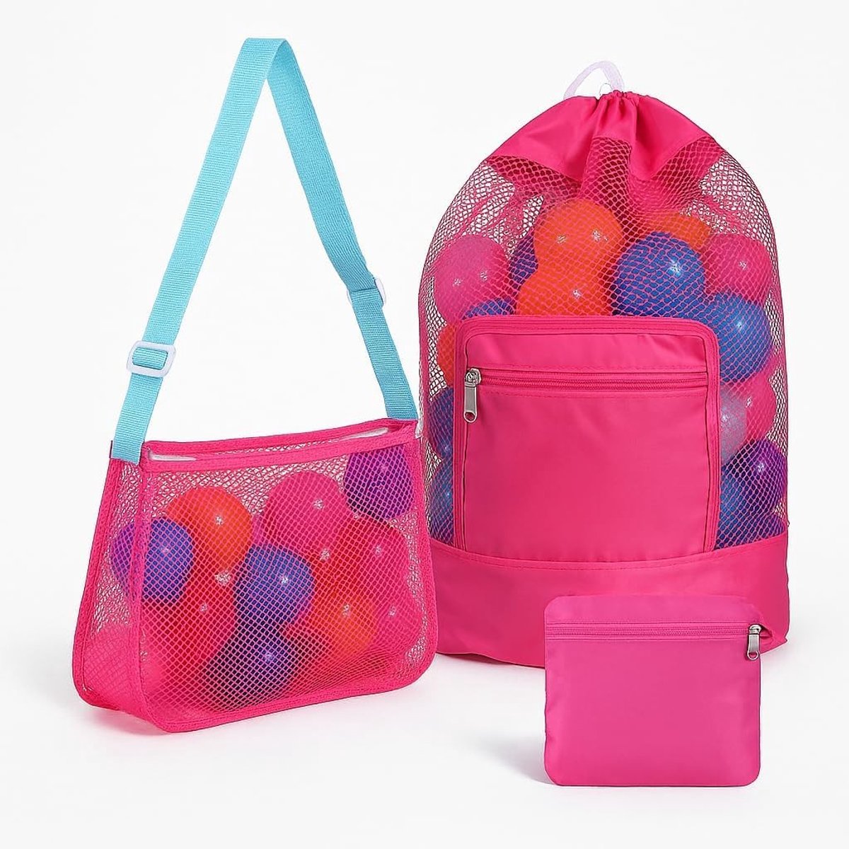 Ruime Strandtas voor Zand Speelgoed, Water Speelgoed en Backpack met Trekkoord - Set van 2 Stuks