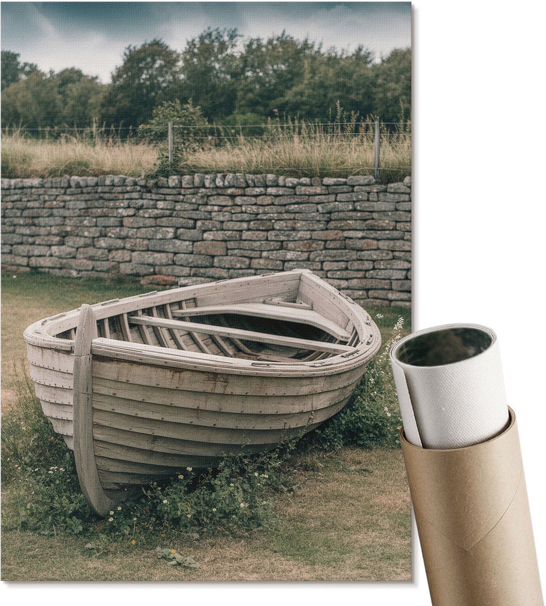 Coloray Polycanvas Wandposter - Oude Boot, Fotografie - A4 - Grijs Poster - Rechthoek - Wandkunstwerk - Woonkamer, Slaapkamer, Kantoor - Rustiek