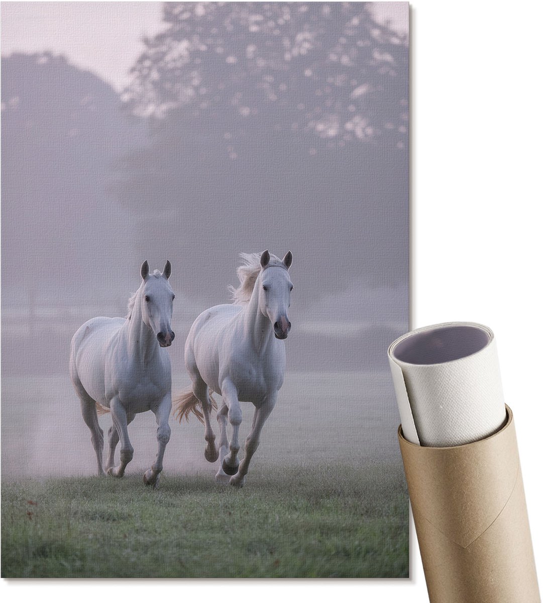 Coloray Polycanvas Wandposter - Galopperende Paarden, Fotografie - A4 - Wit Design - Rechthoek - Wandkunstwerk - Woonkamer, Slaapkamer, Kantoor - Klassiek