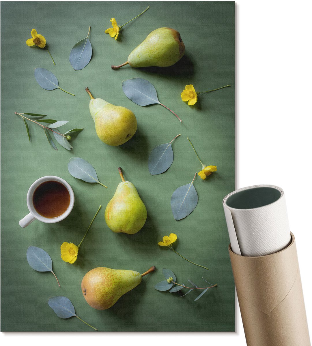 Coloray Polycanvas Wandposter - Samenstelling Van Peren, Fotografie - A4 - Groen Wanddecoratie - Rechthoek - Canvasposter - Woonkamer, Slaapkamer, Kantoor - Klassiek
