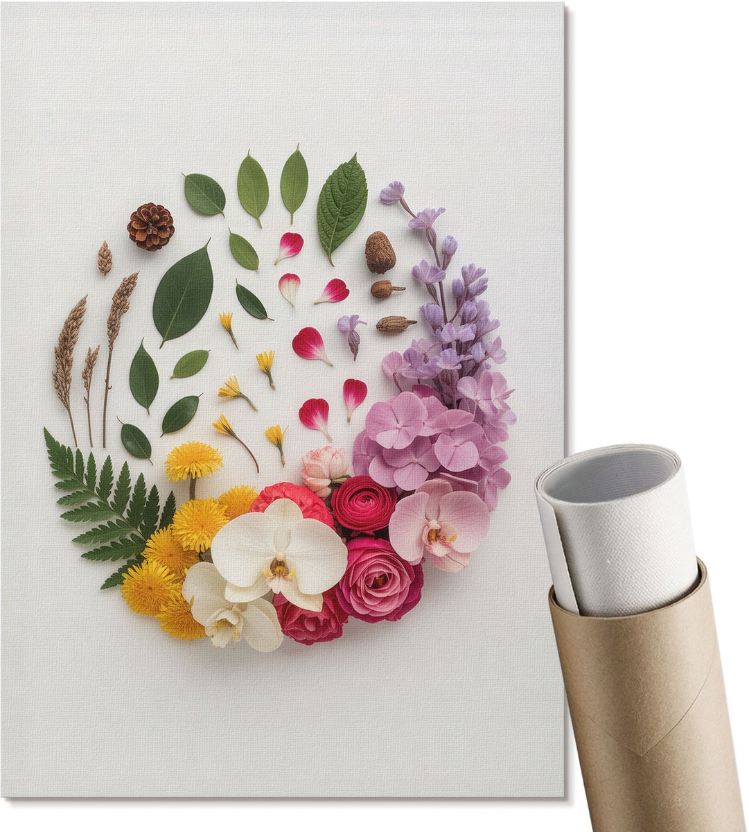 Coloray Polycanvas Wandposter - Bloemarrangement, Schilderen - A4 - Groen Illustratie - Rechthoek - Interieurdecoratie - Woonkamer, Slaapkamer, Kantoor - Rustiek