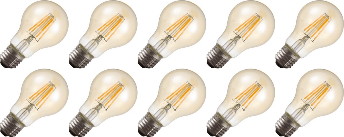 Lighto | LED filament | Grote fitting E27 | Standaardlamp | Goud | Schemersensor | 60mm | 4W | 10 stuks
