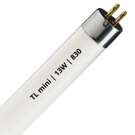 TL mini 13W 830 lamp met G5 fitting, 52cm lang, warm wit.