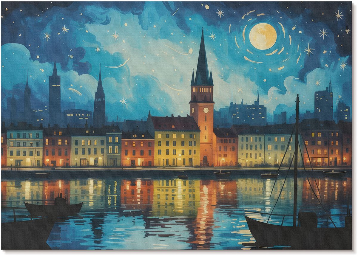Tulup Polycanvas Wandposter - Panorama Van De Stad, Fotografie - A1 - Blauw Wanddecoratie - Rechthoek - Wandkunstwerk - Slaapkamer - Modern