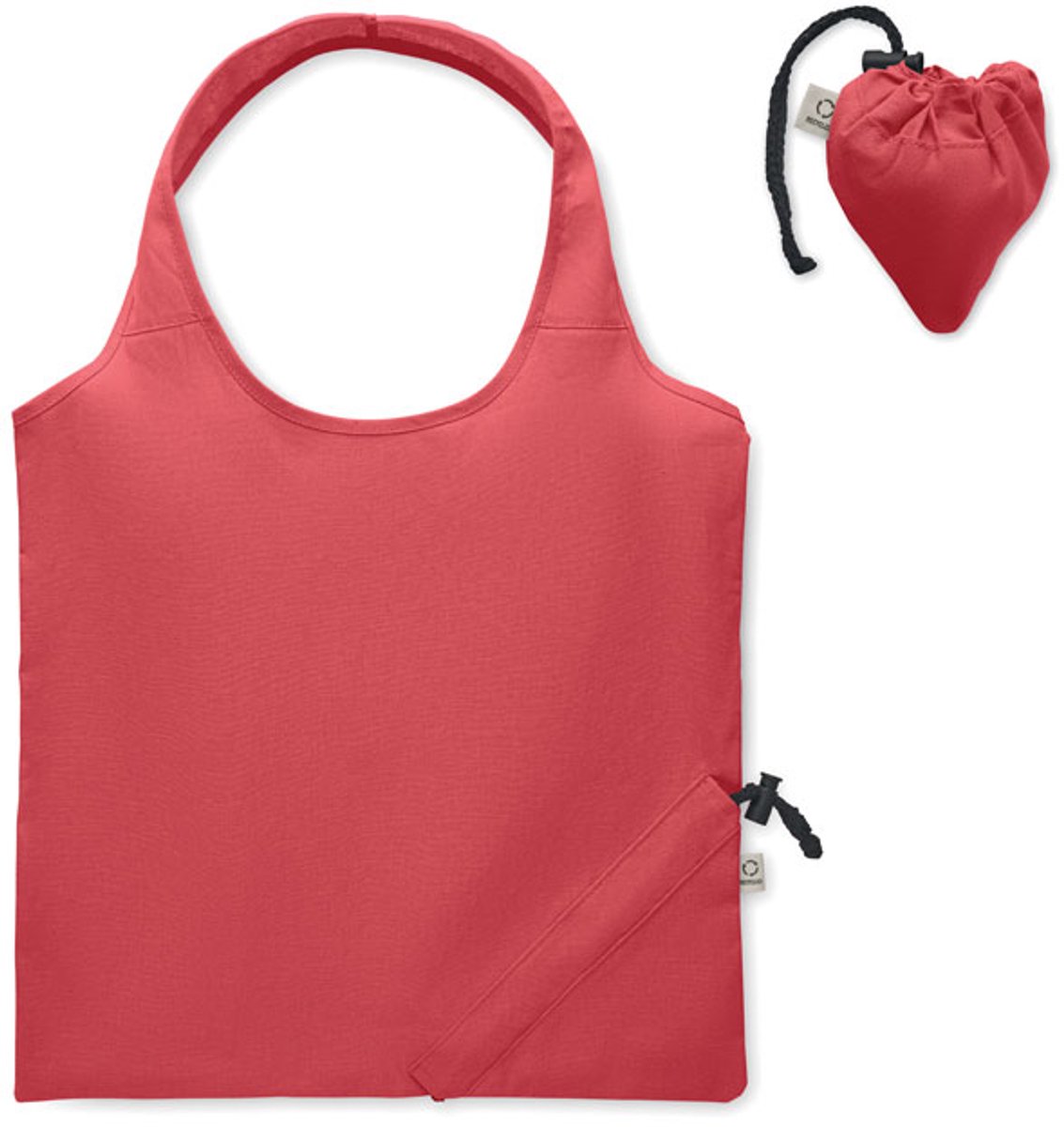 Opvouwbare boodschappentas van gerecycled pre-consumer katoen (70% gerecycled katoen en 30% RPET). 140gr/m². Rood