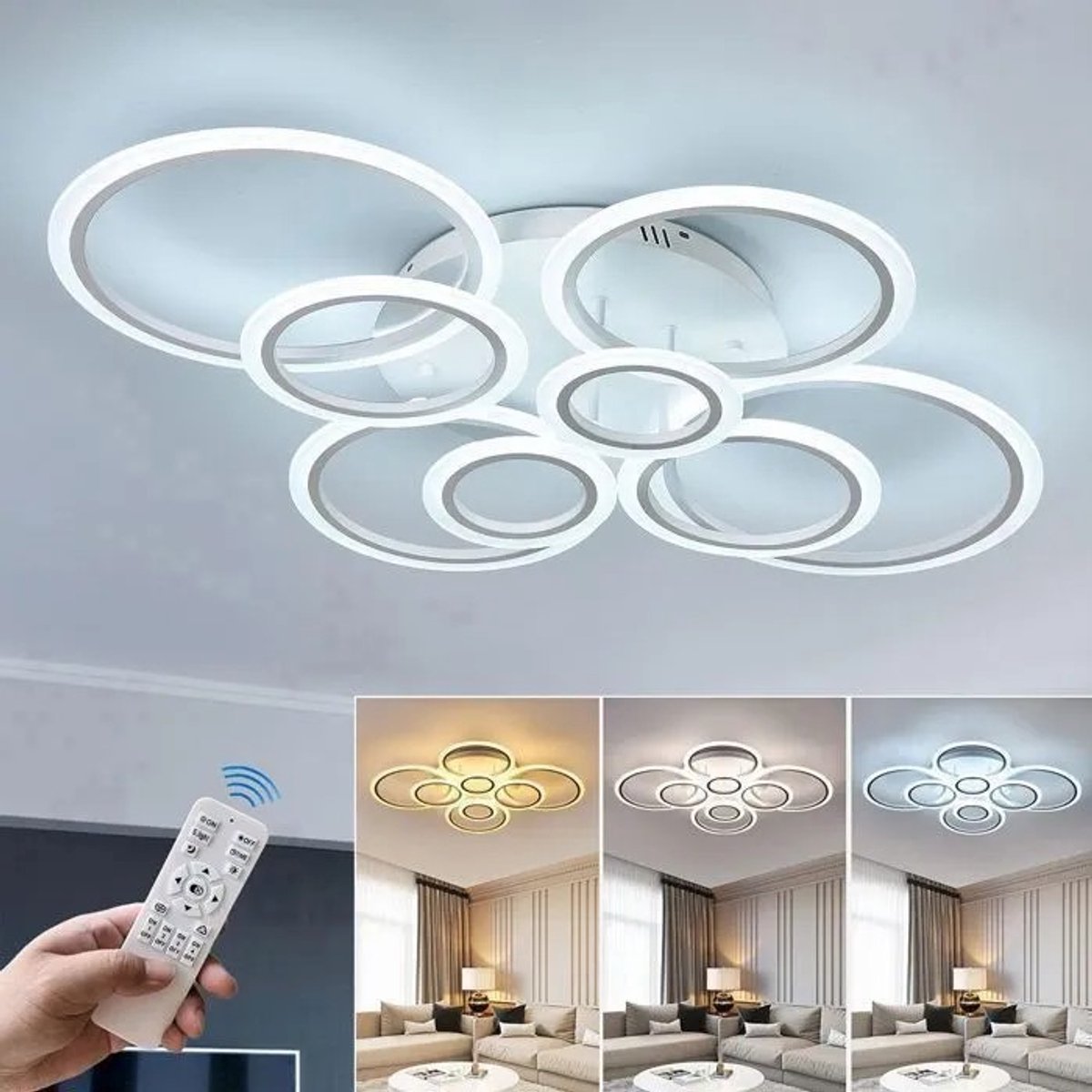 Riserva LED Plafondlamp modern minimalistisch rond wit 103W dimbaar 3000‑6500K met afstandsbediening Ra80 voor woonkamer slaapkamer keuken