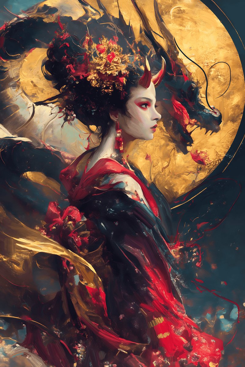 Demon Poster - Meisje - Draak - Fantasie - Kunst - Oosterse - posters - formaat 30x40cm - Wanddecoratie - XS2762MT