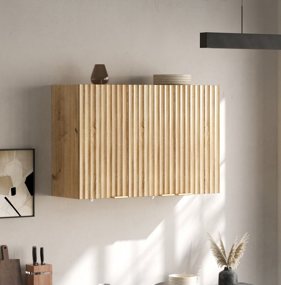 MODENUIT Keukenkast - Wandschrank Met 3 Deuren - Voor Keuken En Woonruimte - MDF - Naturel - 90x29x60 Cm