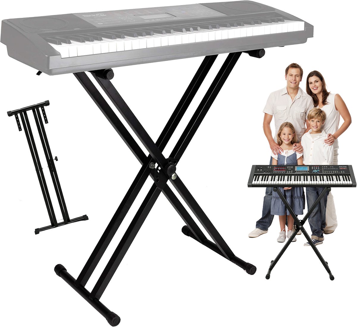 Keyboard Standaard - Statief Voor Keyboards - Piano Standaard - 27,5-97 cm Verstelbaar - 30 kg Draagvermogen - Dubbel X-frame - Antislip - 44x98x97 cm - Toetsenbord Standaard - Voor Thuis & Podium & Muzieklokaal - Zwart