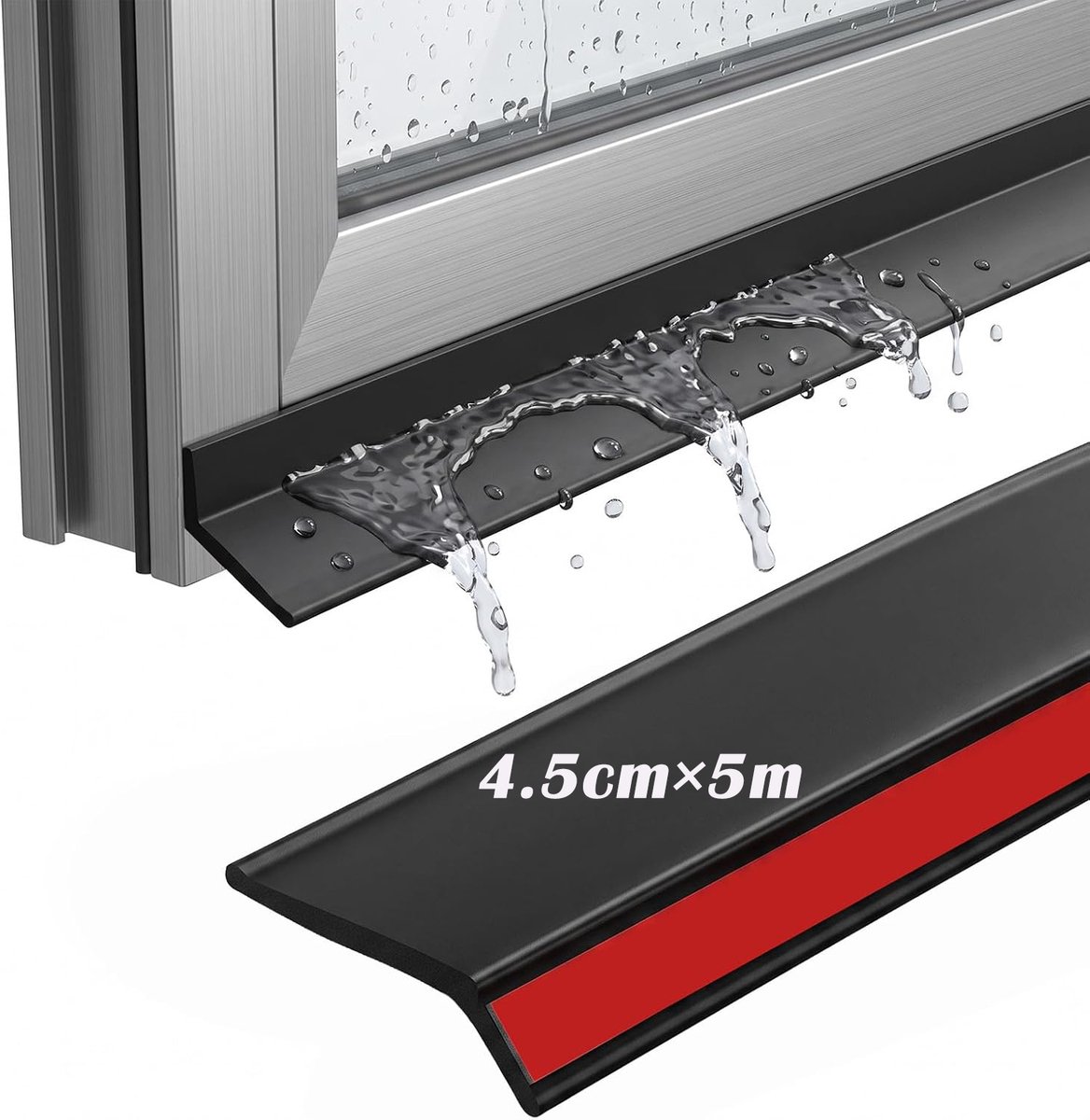 Regenbeschermingsstrip zelfklevende ramen weerdijen - 4,5 cm x 5 m - Zelfklevende Raam Waterafvoerstrip - Tegen Waterinsijpeling en Lekkage - zwart