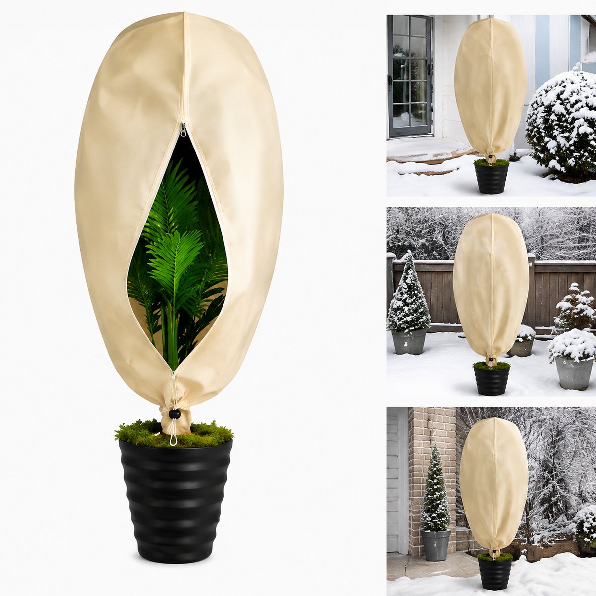 Plantenhoes 180x120 cm - Winterhoes met Rits en Trekkoord - Vliesdoek Vorstbescherming voor Planten en Bomen