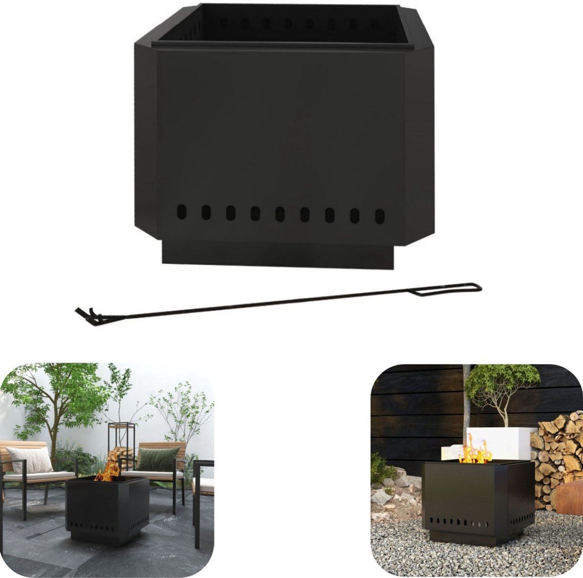Vuurkorf - Haardoven - Rookvrije vuurkorf - Vierkante oven - Metalen oven - Inclusief vonkenscherm - Volledige verbranding - Hittebestendig - Geen installatie nodig - Huishoudartikel - Geschikt voor achtertuin ， barbecue (zwart, 48*41 cm)