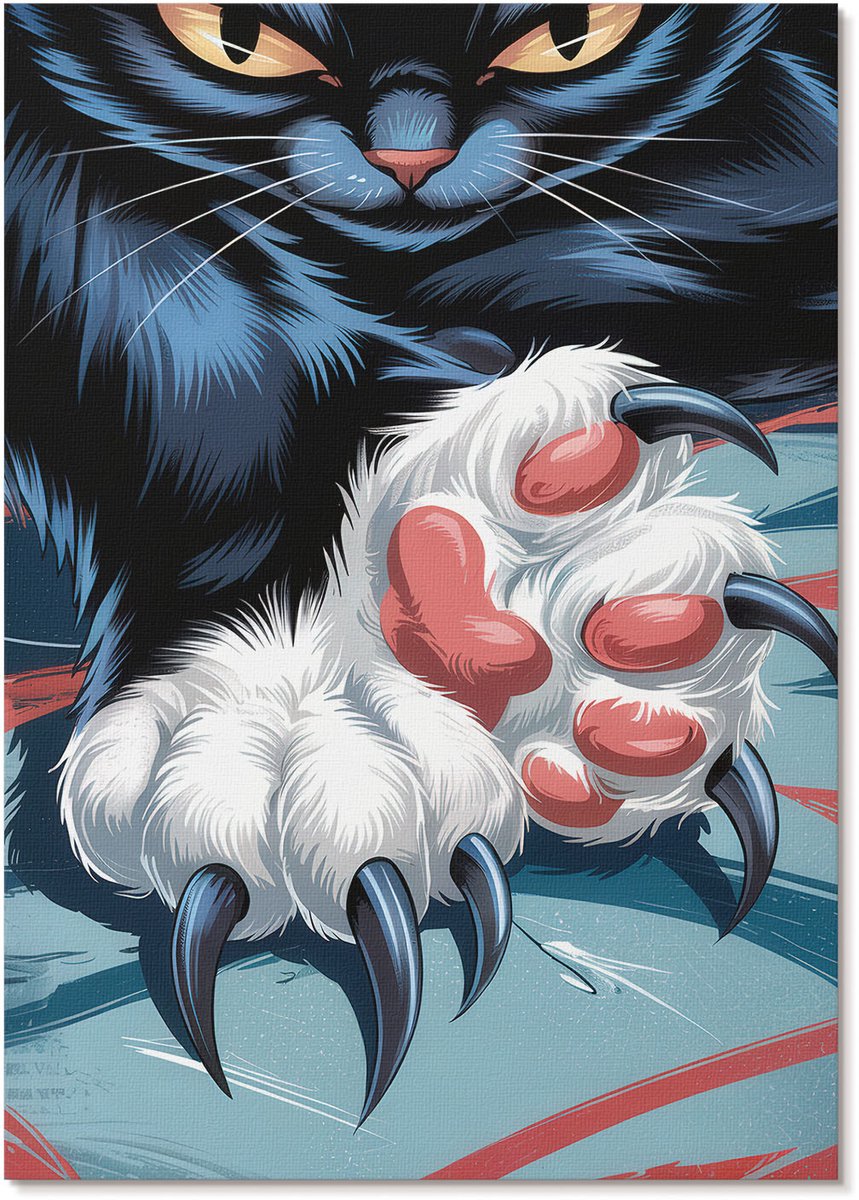 Tulup Canvas Poster Polycanvas - Kat Met Klauwen, Illustratie - A4 - Zwart Patroon - Rechthoek - Wandkunst - Woonkamer, Slaapkamer, Kantoor - Popcultuur