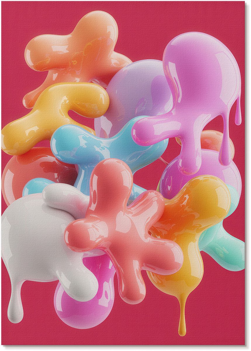 Tulup Canvas Poster Polycanvas - Kleurrijke Vormen, Illustratie - A4 - Roze Patroon - Rechthoek - Muurdecoratie - Woonkamer, Slaapkamer, Kantoor - Modern