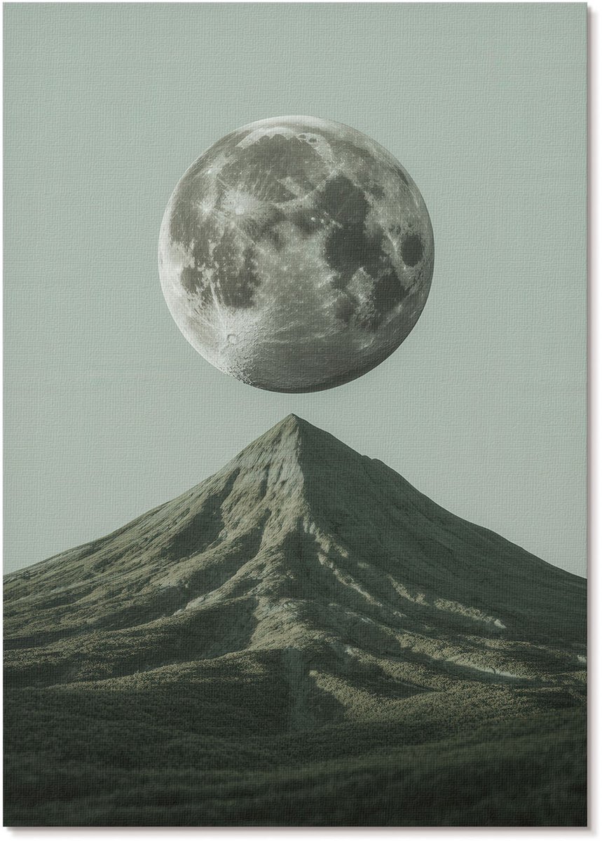 Tulup Polycanvas Poster - De Maan En De Berg, Illustratie - A4 - Grijs Wandposter - Rechthoek - Kunstposter - Woonkamer, Slaapkamer, Kantoor - Modern