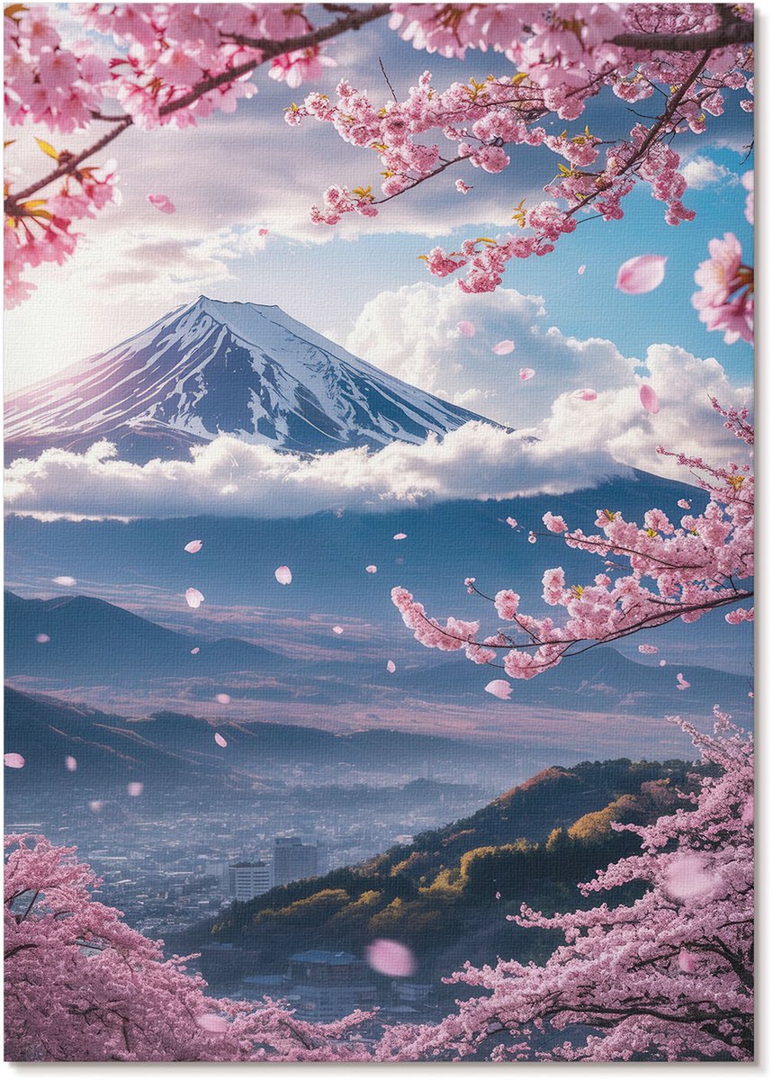 Tulup Polycanvas Wandposter - Aziatisch Landschap, Illustratie - A4 - Roze Illustratie - Rechthoek - Canvasposter - Woonkamer, Slaapkamer, Kantoor - Romantisch