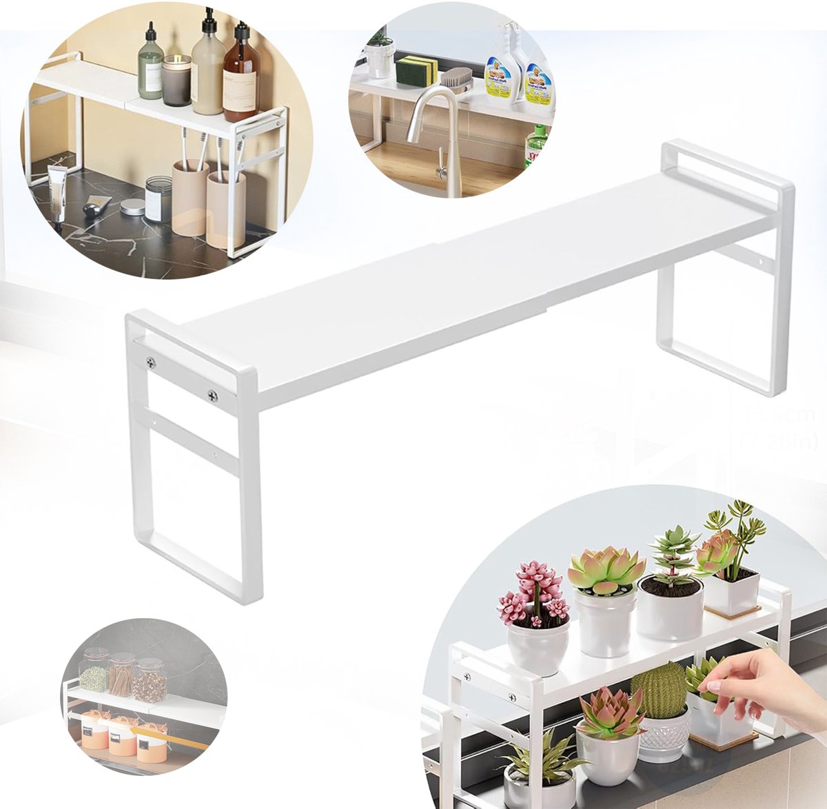 Keukenplank, Ruimtebesparende Aanrechtorganizer, Uitschuifbare Lengte, Verstelbare Hoogte, Plantenrek.