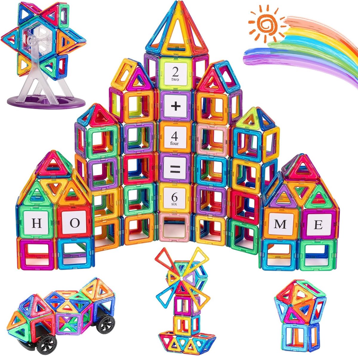Magnetische Bouwblokken Voor Kinderen - Montessori Educatieve Set Sterke Duurzame Magneten Afgerond Braamvrij Oppervlak - Bouw Modellen En Leer Woorden En Rekenen - Voor Jongens En Meisjes Van 3-8 Jaar