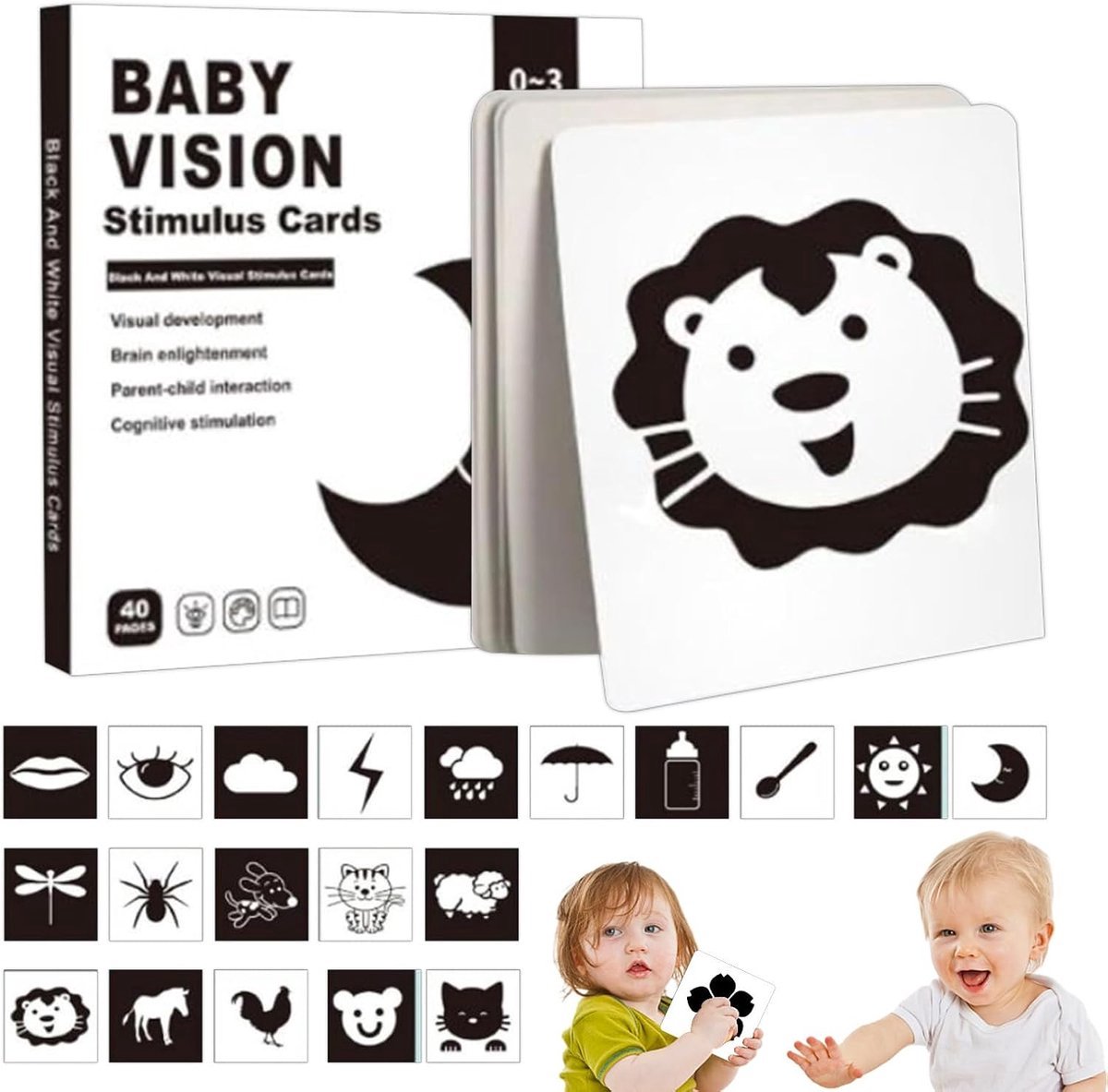 casalora - Leerkaarten - Educatieve kaarten - Visuele stimulatie voor baby's - Sensorische kaarten met hoog contrast voor peuters - Flashcards voor visuele stimulatie en leeractiviteit voor kinderen van 0-3 maand